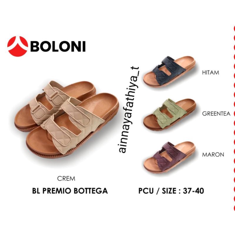(BOTEGA)Sandal Slop Wanita Ban 2 Gesper Boloni Double Slop Sol Coklat Size 37-40 Sandal Rumahan