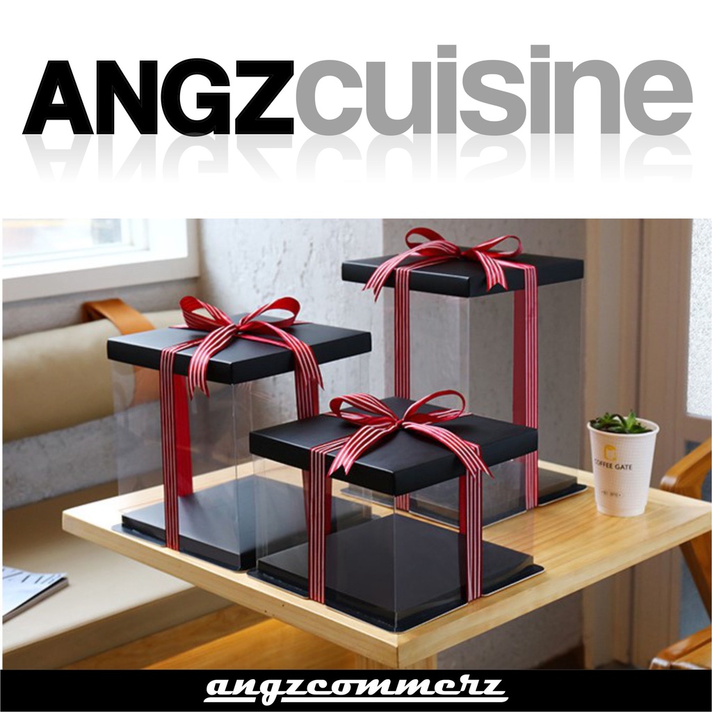 

Kotak Kue Transparent Cake Box 22x22x16cm Black