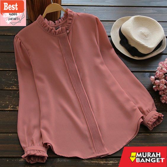 atasan wanita terbaru 2022 IMJ Lilac Blouse Premium Baju Atasan Wanita Lengan Panjang