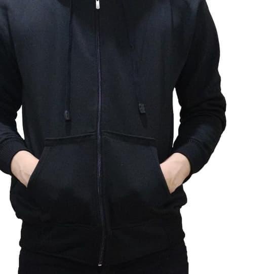JAKET POLOS HOODIE ZIPPER HITAM RESLETING - Hitam, M