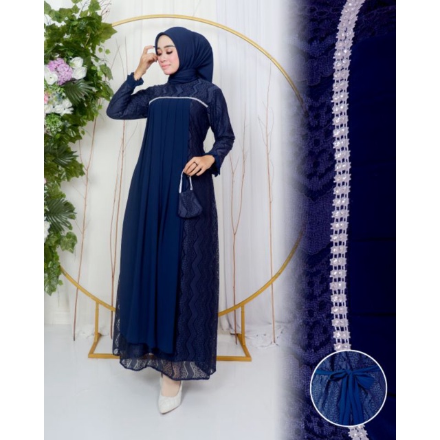 Permata Olshop / Kebaya Gamis Malikha Modern BK / Gamis Pesta Mewah / Gamis Modern / Gamis Brukat / Kebaya Gamis Kondangan