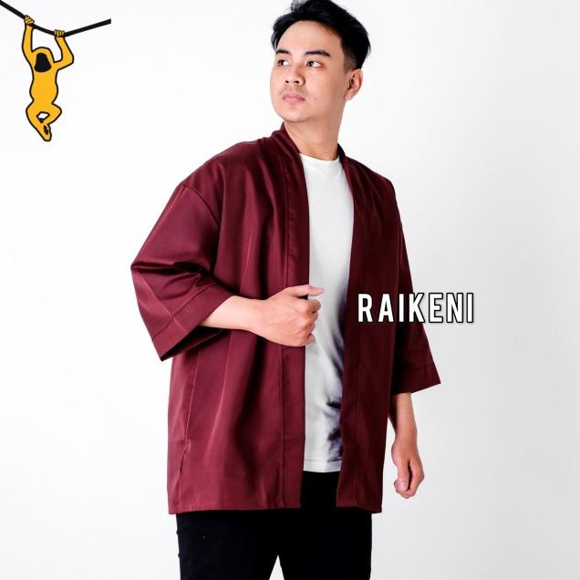 Kimono Pria Merah Maroon | Outer Pria | Jaket Pria | Cardigan Pria