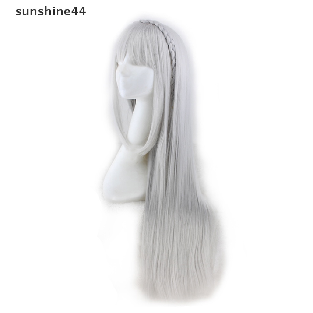 Sunshine Wig / Rambut Palsu Panjang + Lurus Model Karakter Kartun Anime Emilia Warna Putih Untuk Cosplay