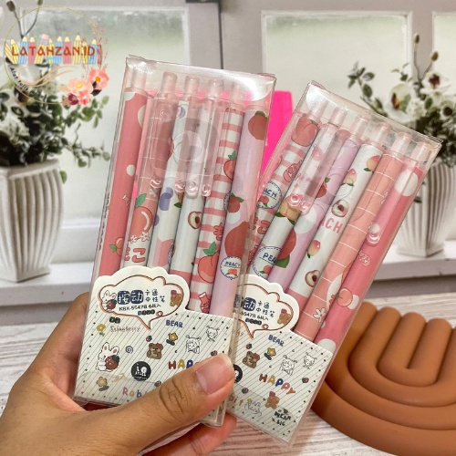 

Pulpen Motif Cetek Mekanik Bisa Di Hapu Motif Buah Peach 1SET Isi 6pcs Cute COD