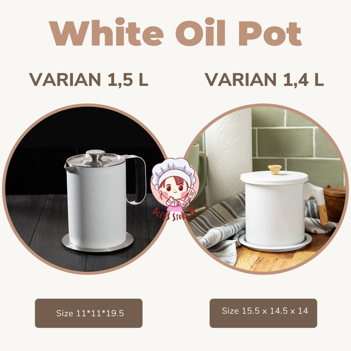 Oil Pot Putih Wadah Penyaring Minyak / Tempat Penyaring Minyak Goreng