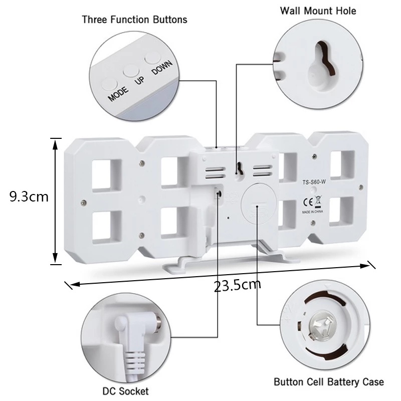 Jam Dinding Digital 3D Clock LED Jam Meja Bentuk Angka Modern Minimalis Digital Clock Alarm