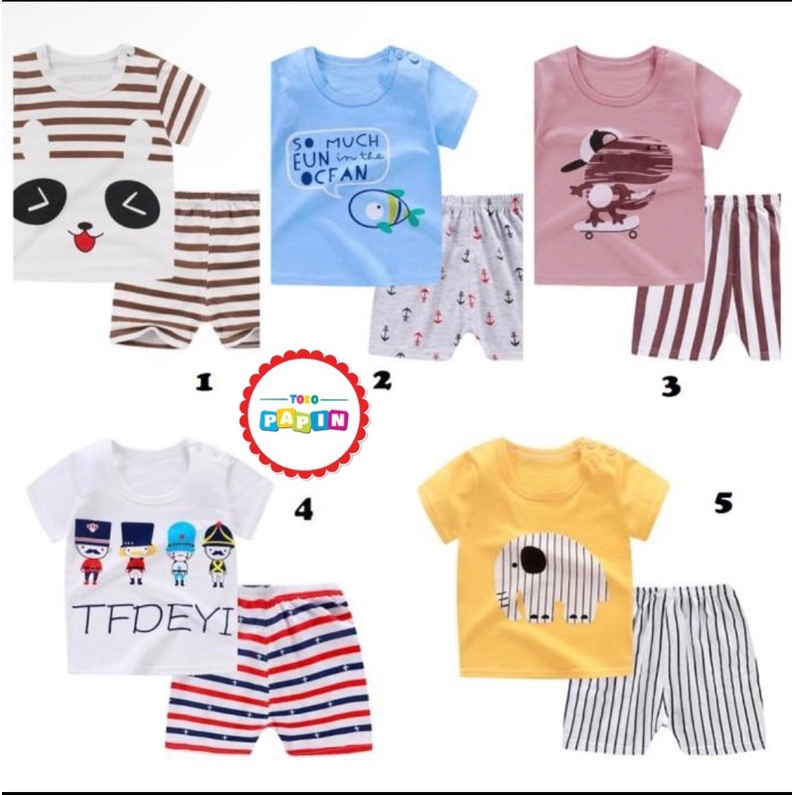 TokoPapin Baju Setelan Anak Bayi Unisex Setelan Baju Celana Kaos Anak Premium Import