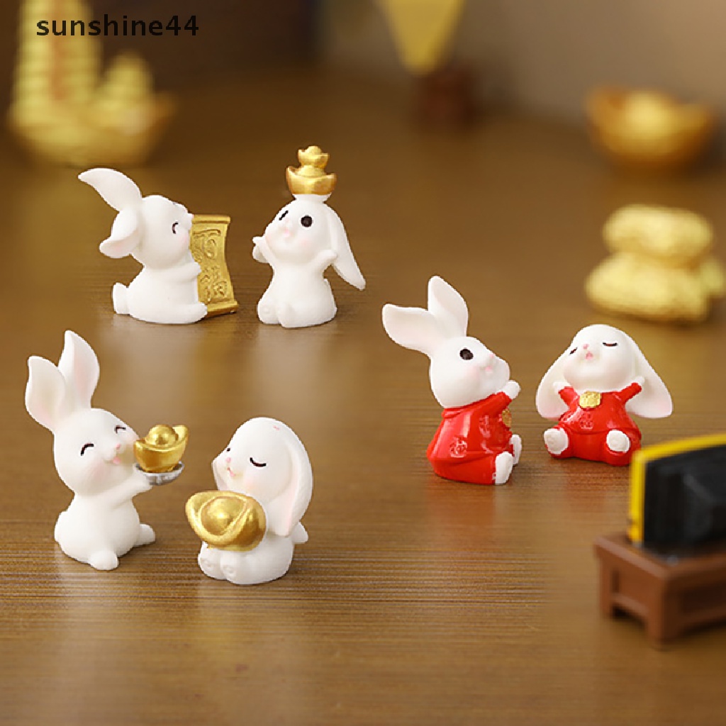 Sunshine 1Pc Miniatur Kartun Kelinci Natal / Tahun Baru Bahan Resin Untuk Dekorasi Lansekap Mikro