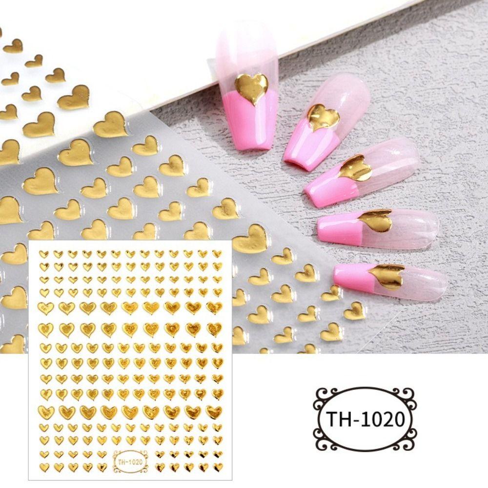 Mxbeauty Stamping Emas Nail Art Stiker DIY Gadis Cinta Hati Bentuk Garis Salon Kuku Slider Manicuring Foils