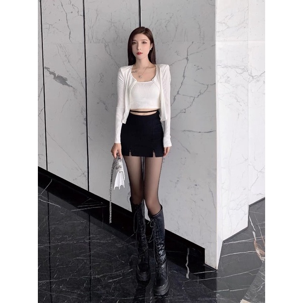 (S-XXL) KOREAN LOOP MINI SKIRT BELAH DUA rok