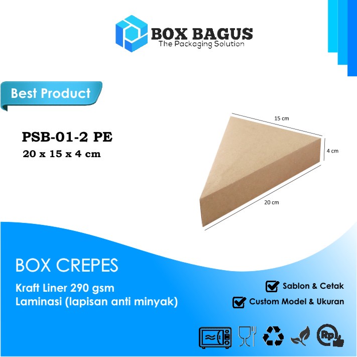 BOX DUS 20x15x4 KRAFT 290 GSM LAMINASI - HAMPERS PIZZA SLICE CREPES CAKE