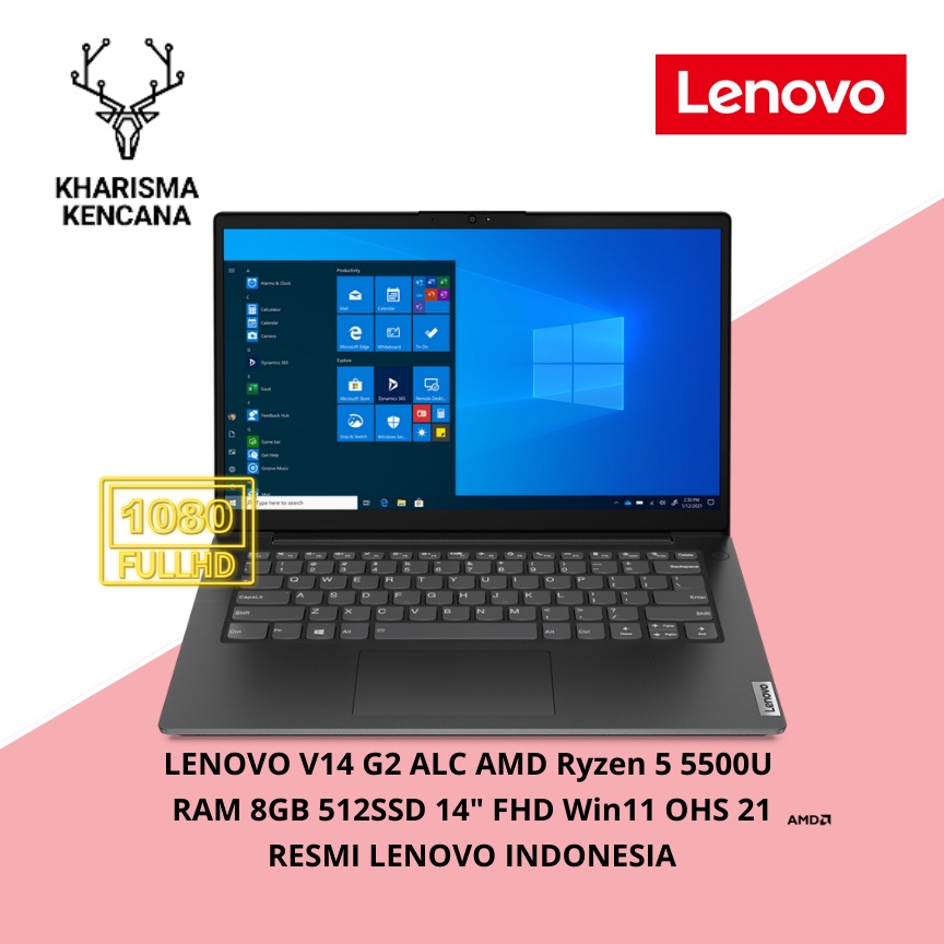 LENOVO V14 G2 ALC AMD Ryzen 5 5500U 8GB 512SSD FHD Win11 OHS 21 RESMI LENOVO
