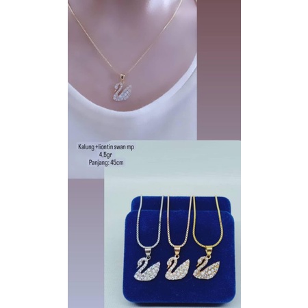 Kalung itali kaca + liontin swan mp full/kalung perak asli silver 925 lapis emas/ kalung fashion wanita terbaru