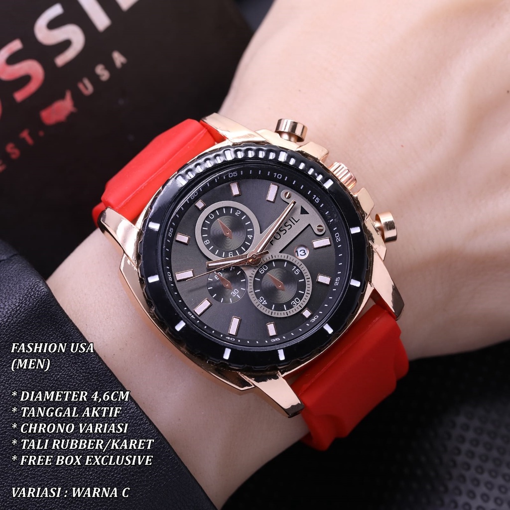 (FREE BOX) JAM TANGAN PRIA FASHION TALI RUBBER BODY BULAT STAINLEES TANGGAL AKTIF