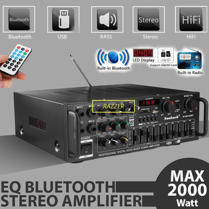 Amplifier Power Bluetooth 2000 Watt Speaker Full Bass Subwoofer Stereo Karaoke FM Sunbuck EQ Ampli