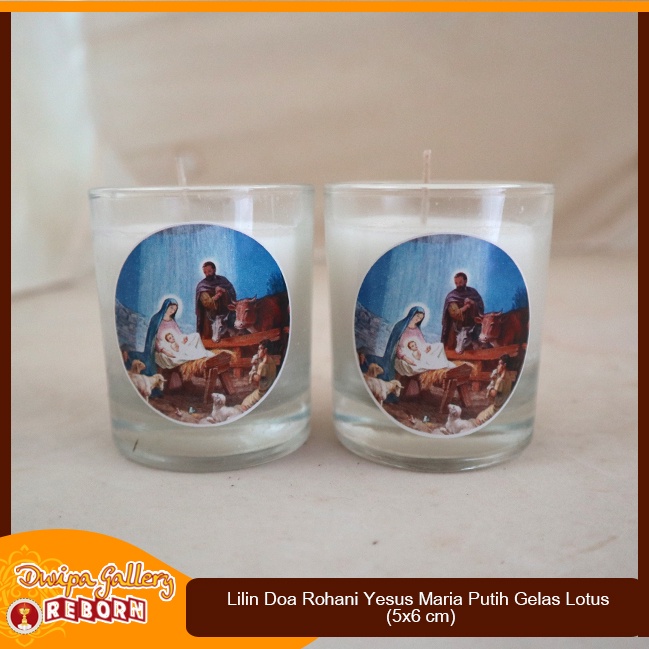 Lilin Ibadah Doa Rohani Gelas Yesus Dan Maria Putih Stearin (5x6 cm)