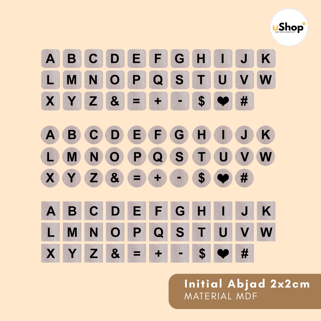 Inisial Abjad Kayu Huruf Abjad Grafir Cutting Laser 2cm x 2cm Initial Abjad MDF Multiplek Chopboard Mahar Box Scrapbook