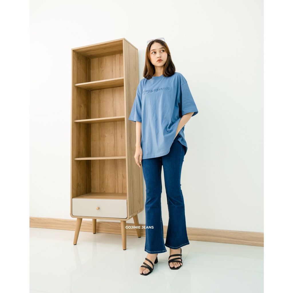 GOJINIEJEANS - T-SHIRT OVERSIZE EMBOS BLUE DENIM