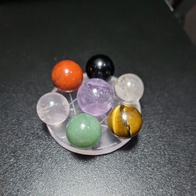 7 Chakra Ball set dudukan Rosequartz asli