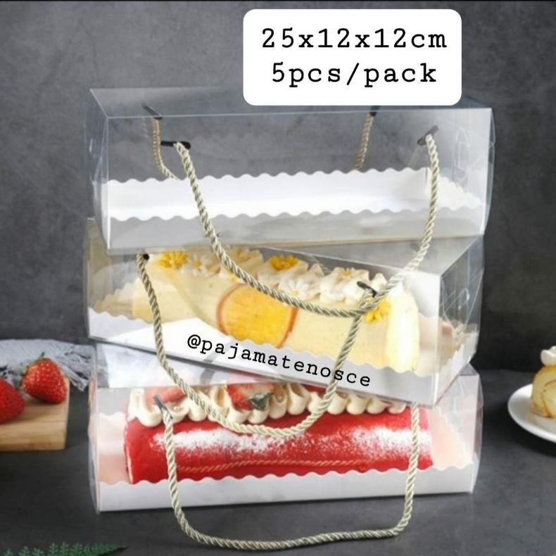 

5pcs Kotak Dus Box Mika Tenteng Handle Kue Cake Roll Bolu Gulung Lapis Toples Kue Kering Cookies Baking Hampers Souvenir Multifungsi 25cm 31cm