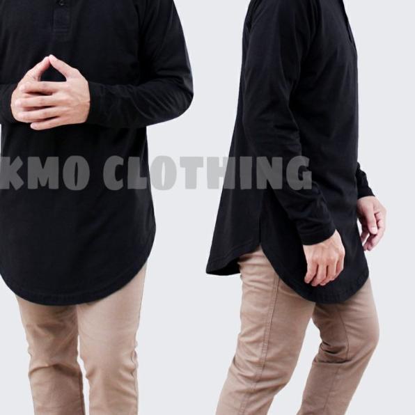 Kaos Kurta Lengan Panjang Baju Koko Kurta Pria Original KMO - Hitam, M