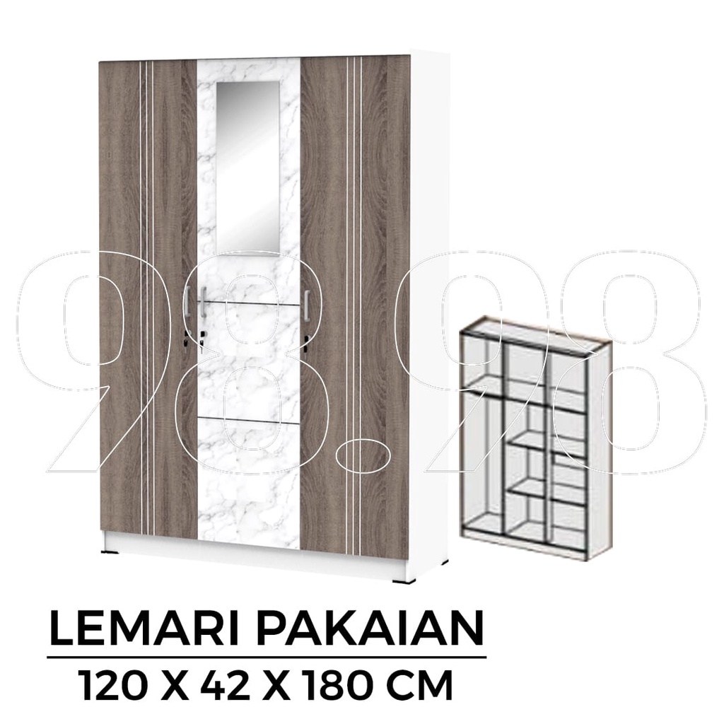 Lemari Pakaian 2Pintu - Lemari Baju 3pintu kaca - Lemari Pakaian Minimalis Ernest - Murah Medan