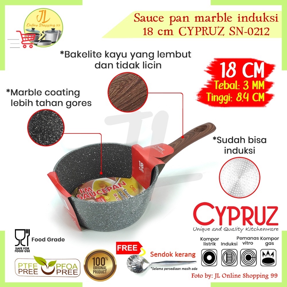 Sauce pan marble induksi 18cm CYPRUZ SN-0212 / Panci penggorengan marble induksi