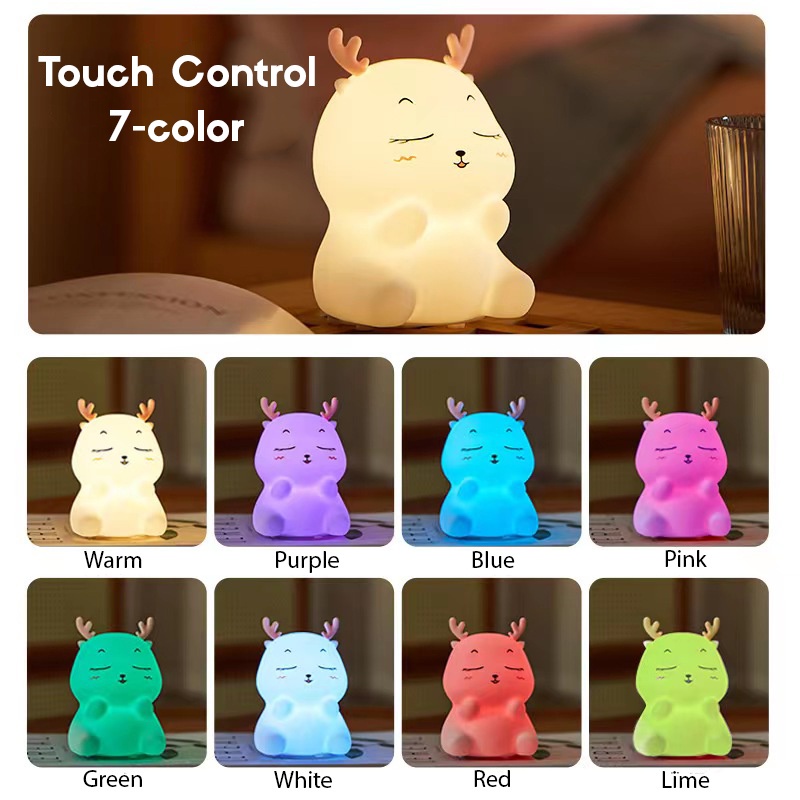 BONEKA LAMPU TIDUR CUTE BABY DEER SOFT HEAD TOUCH DIMMER new deer 2