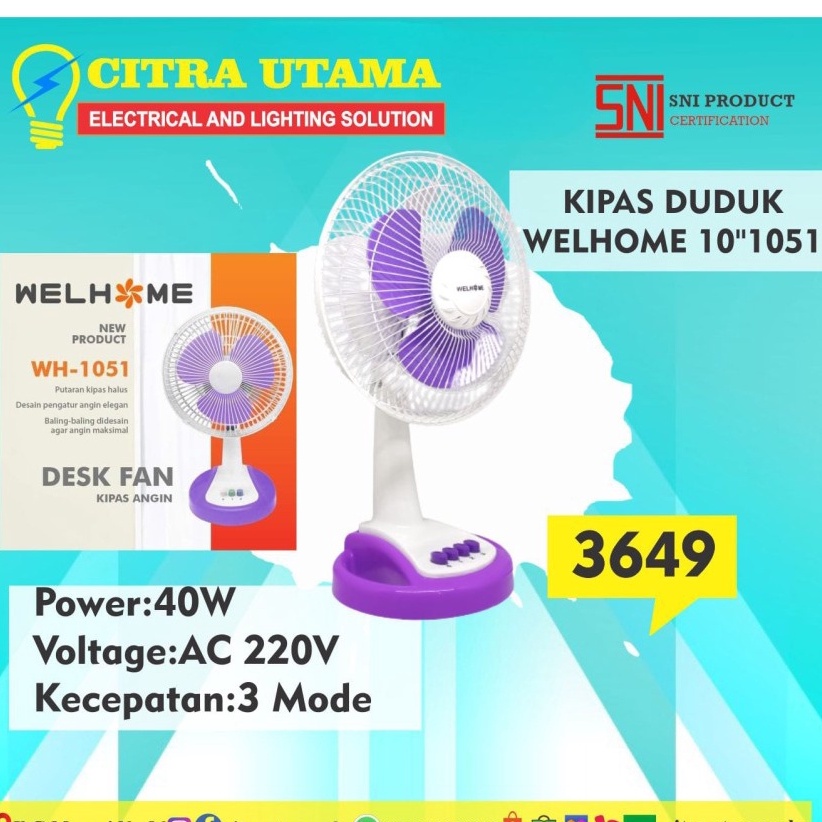 KIPAS ANGIN DUDUK 10 INCH WELHOME K3649