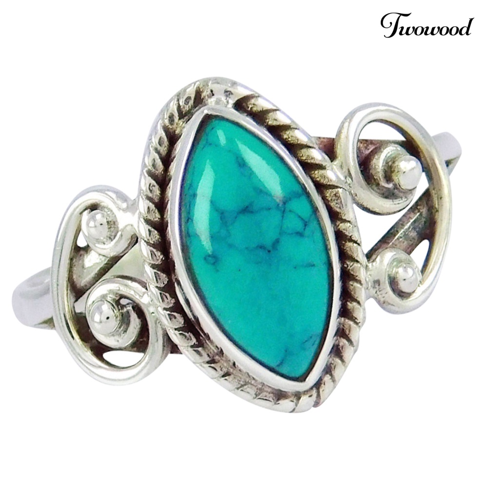 Perhiasan Cincin Jari Wanita Model Ukir Tibetan Antik Aksen Turquoise Untuk Hadiah