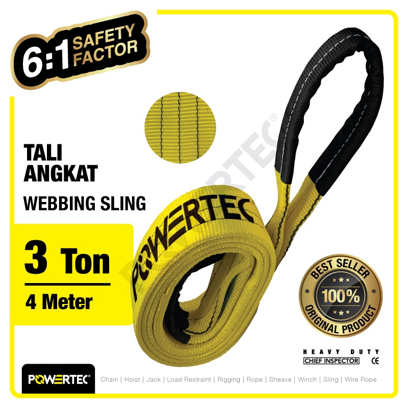 POWERTEC Webbing Sling Belt / Tali Angkat 3 Ton x 4 Meter Double Ply