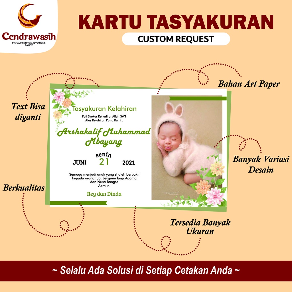 Jual KARTU UCAPAN TASYAKURAN/AQIQAH/SELAPANAN/KELAHIRAN FREE DESAIN ...