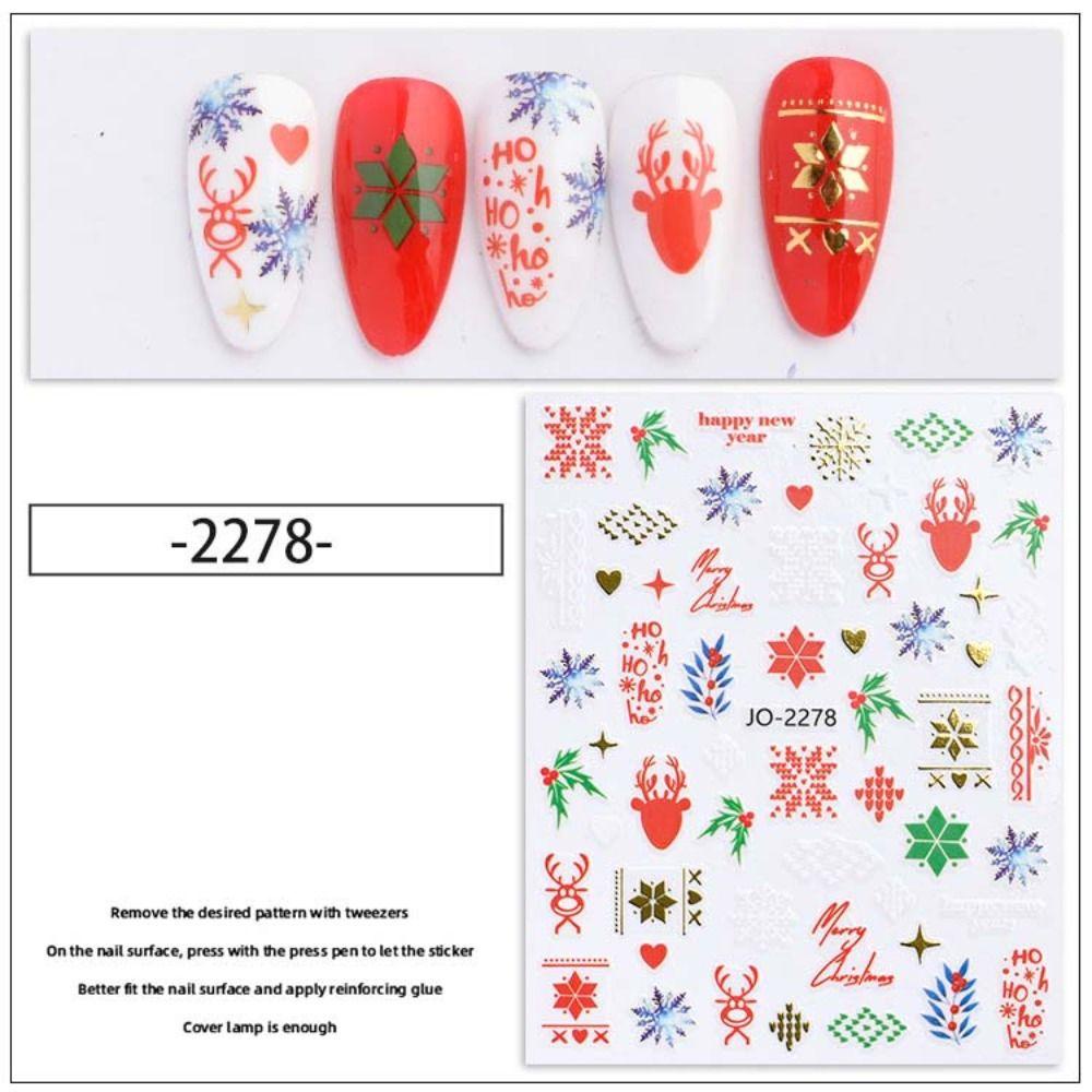 AUGUSTINA Agustina Natal Stiker Kuku Fashion Snowman Kartun Kelinci Manicure Aksesoris Snowflake Santa Claus Nail Art Dekorasi