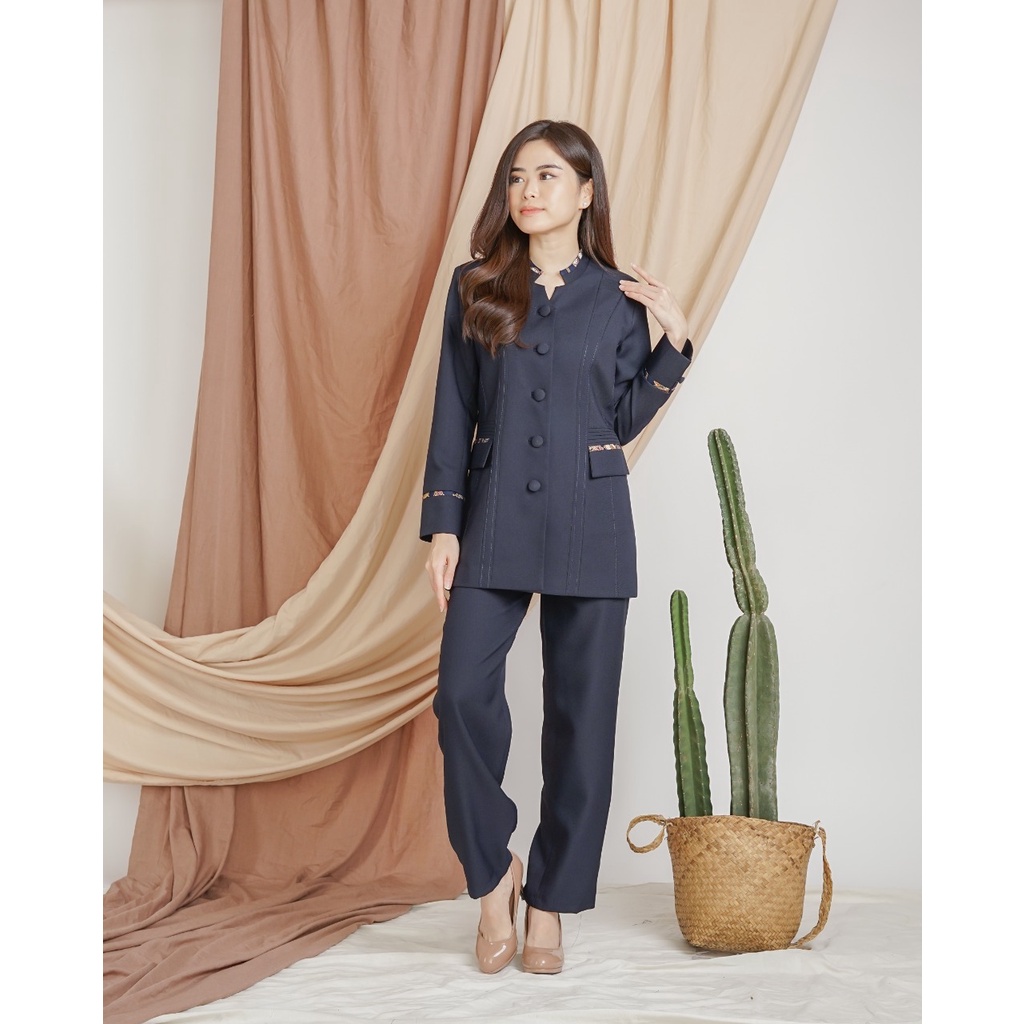 SETELAN JAS WANITA B&amp;V LYNELLE / SERAGAM KERJA BLAZER WANITA / SERAGAM GURU / SETELAN BAJU GURU WANITA -  5002 PEMDA ACEH / BIRU DONGKER