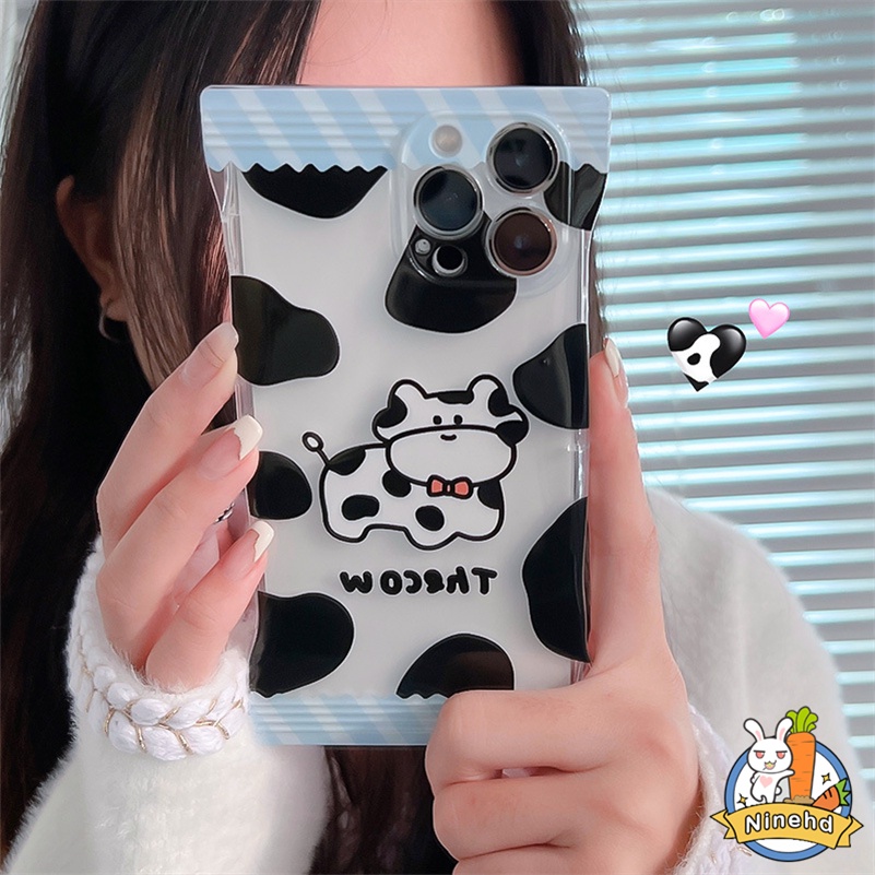 Soft Case Bumper Silikon Motif Sapi Hitam Putih Tahan Banting Untuk iPhone 14 13 12 11 Pro Max X Xr Xs Max 8 7 6 6s Plus SE 2020