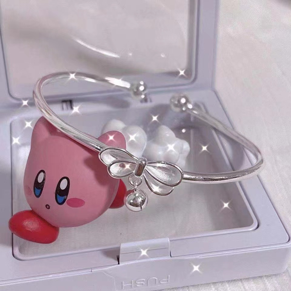 Gelang Tangan Silver Simple Hias Lonceng Pita Untuk Wanita