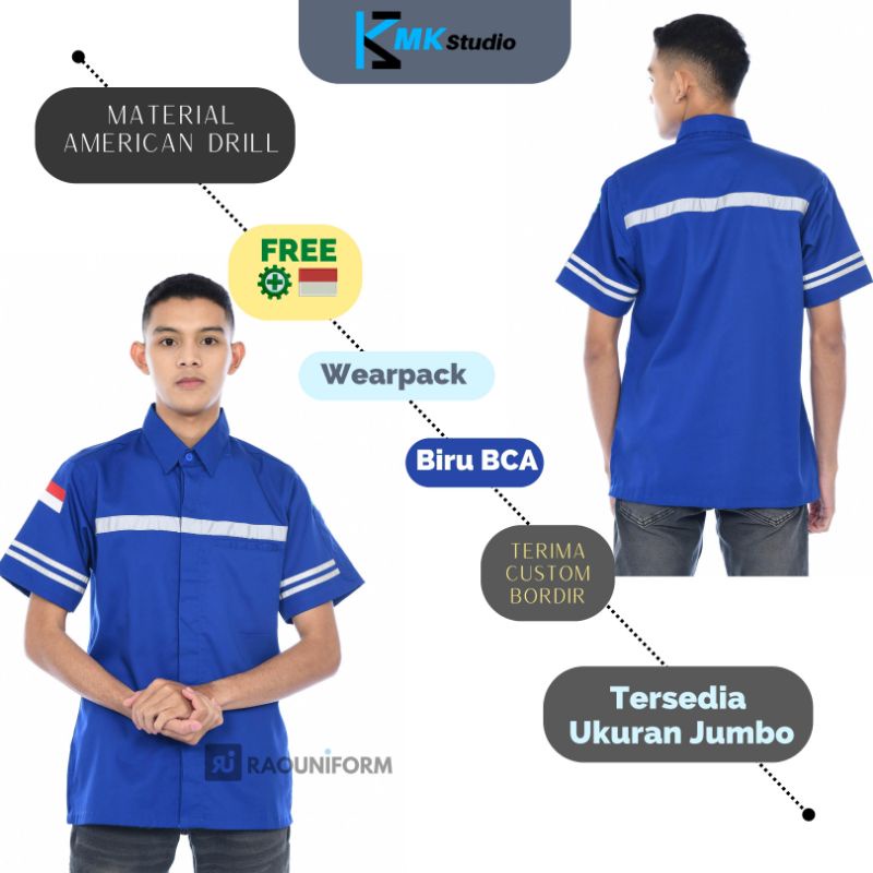 Wearpack tangan pendek murah/baju kerja tambang proyek pengeboran/kemeja kerja safety tambah bordir/seragam karyawan kantor pabrik custom bordir