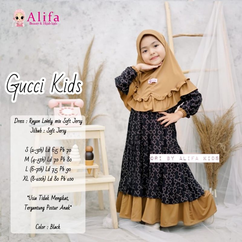 Gamis Adem anak include jilbab Gucci Kids bg Alifa original