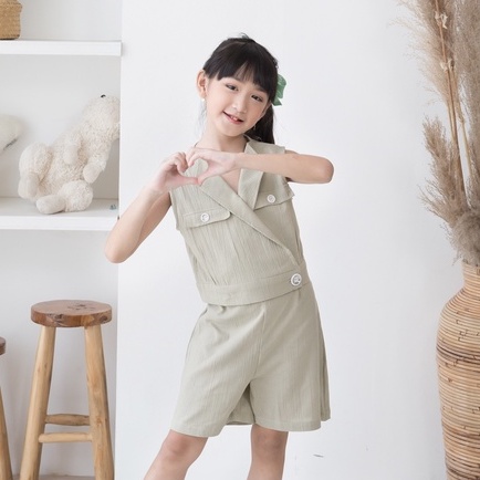 2227102 Nywan Apparel baju atasan celana Setelan Anak perempuan lebaran Cringkle Biru Hijau
