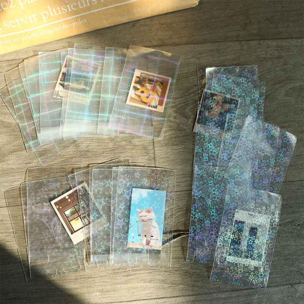 Agustinina Postcard Protector Sleeves Transparan Kedip Star Grid Hologram Film Sakura Card Protector