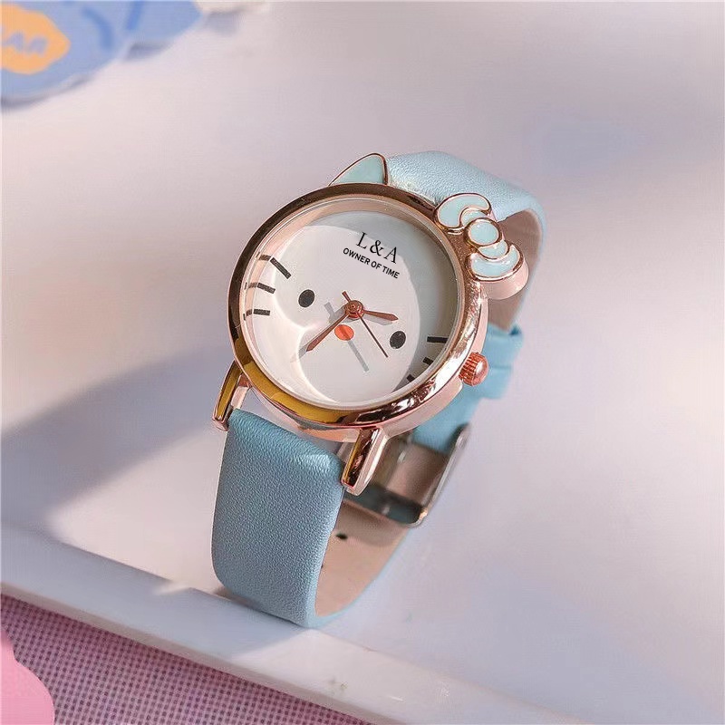 Jam Tangan Wanita Sederhana Korean Fashion Motif Hello Kitty Analog Quartz