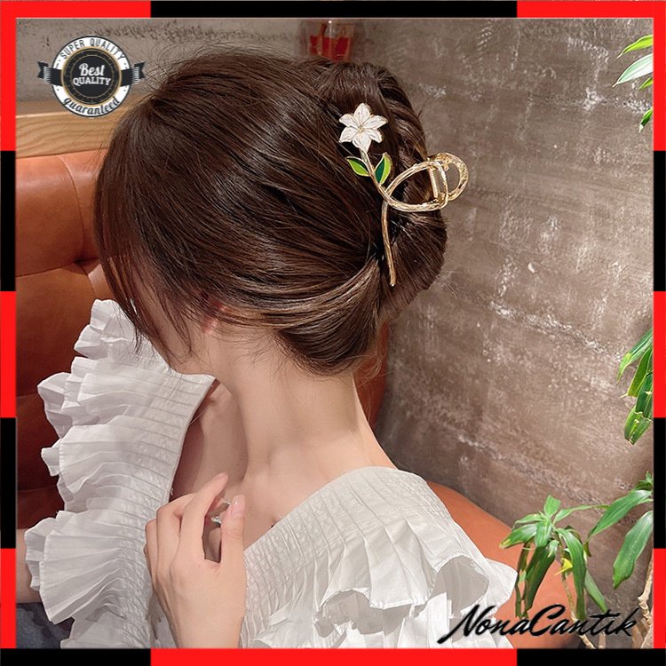 Jepit Rambut Korea Bahan Besi 11cm Motif Bunga Jasmine Jedai Logam Alloy JUMBO Korean