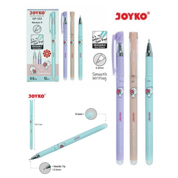 

Joyko Pulpen Gel Hapus Shokyo 6 GP-333 0.5mm (12pc) - gp 333 joyko