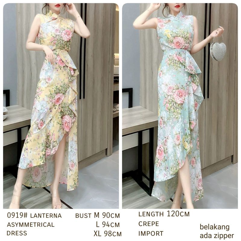 MDLV ~ 0919# CNY Lanterna Asymmetrical Dress Flower Cheongsam Import
