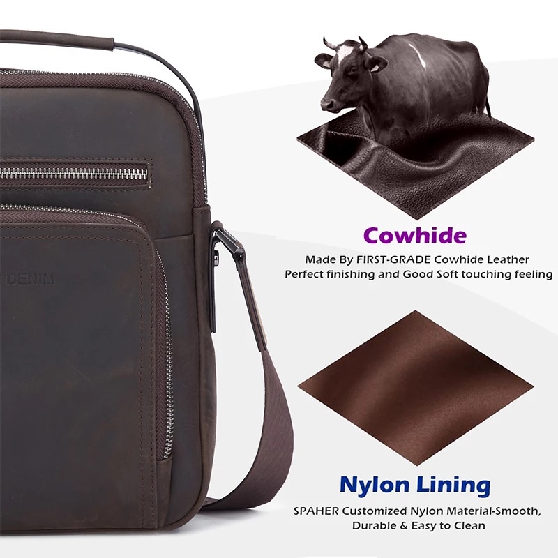 Tas Bison Denim Messenger Bag Kulit Sapi Asli Original W2333