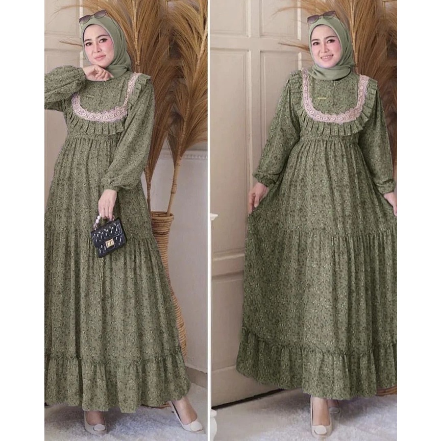 GMS.ID - GAMIS MOTIF BUNGA KECIL SAKURA DRESS IMPORT CERUTY PREMIUM FULL PURING APP RENDA GAMIS JUMB