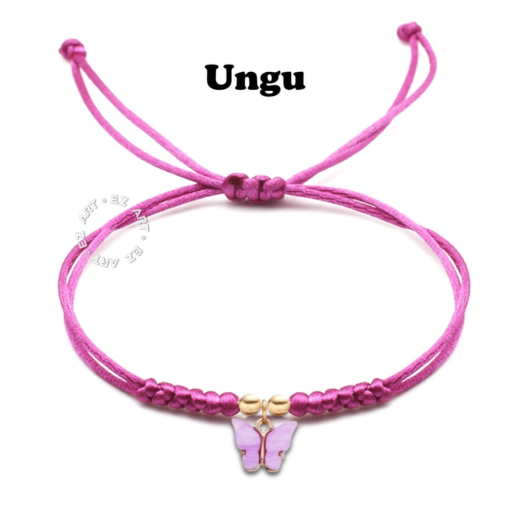 GELANG GANTUNGAN KUPU-KUPU BUTTERFLY CHARM TALI SATIN SERUT LEMBUT WARNA WARNI ADJUSTABLE UNTUK WANITA