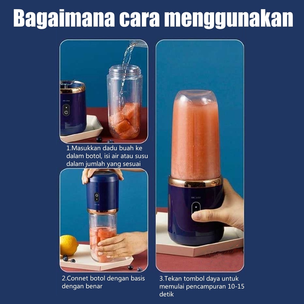 Blender Portable Mini Juicer 6 Mata Pisau 400ML Blander Jus Buah Port Charger USB Electric Blender Kapsul