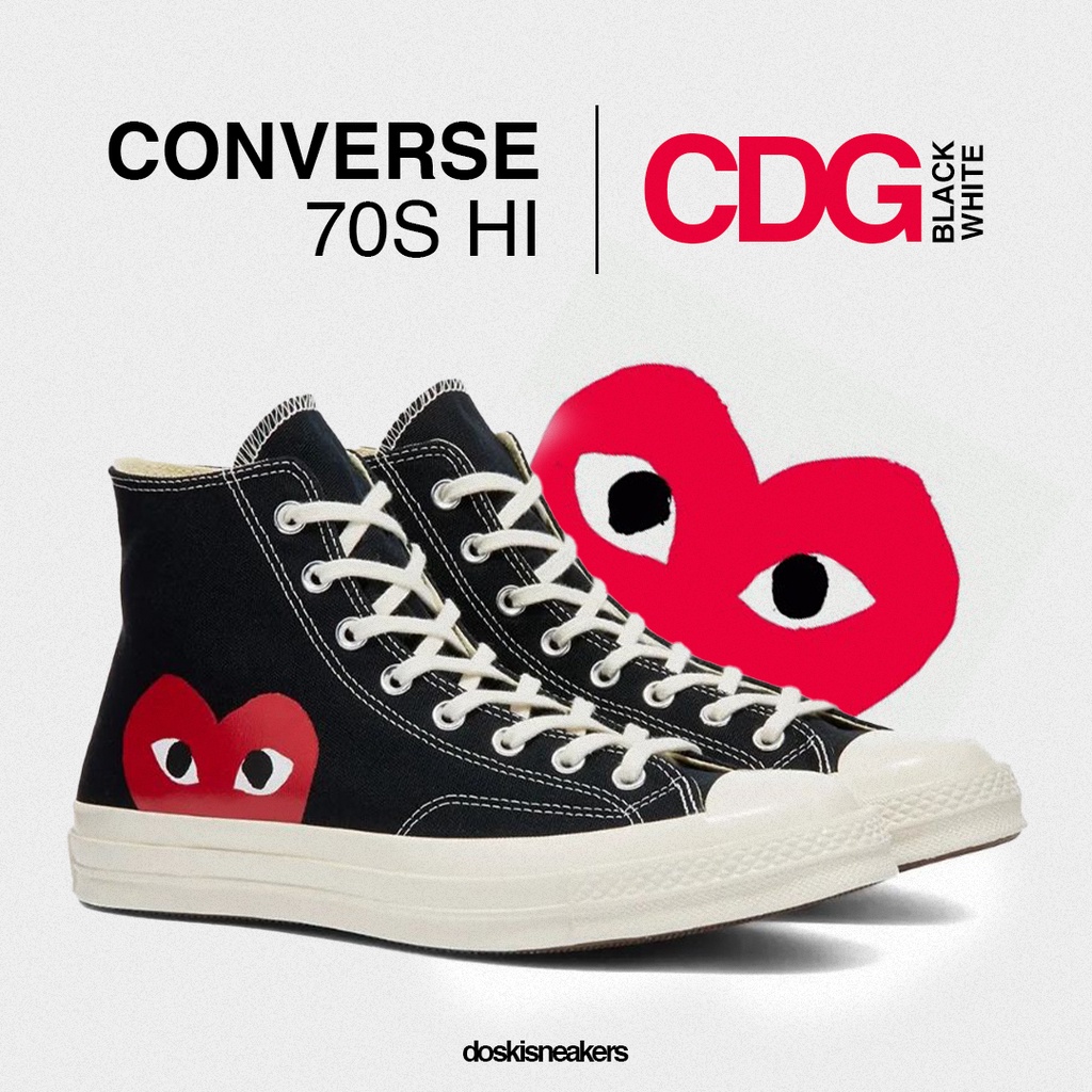 Converse 70S HI X CDG PLAY Black White 100% ORIGINAL BNIB Sepatu Pria Wanita Sneakers Casual Pria Se