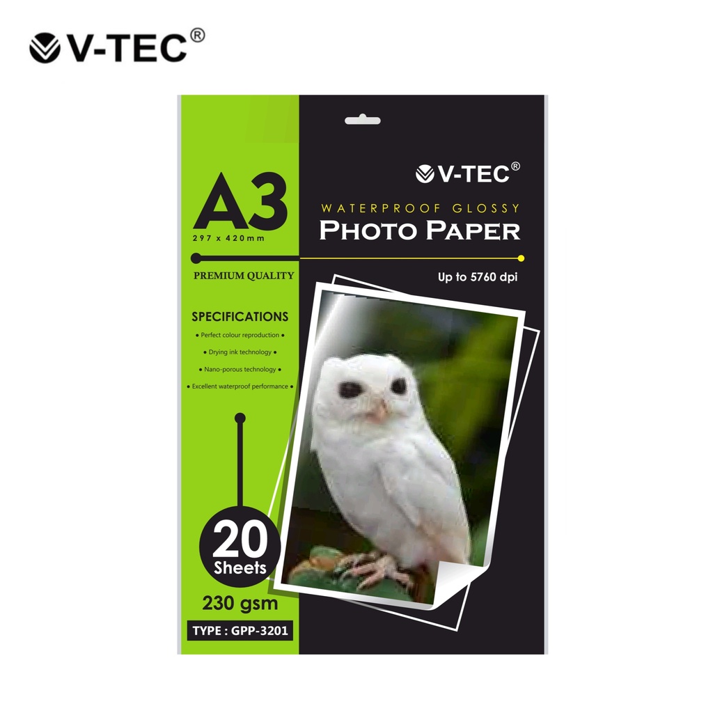 

Kertas Foto VTEC V-TEC Paper Photo Glossy A3 230 gsm 20 Sheets